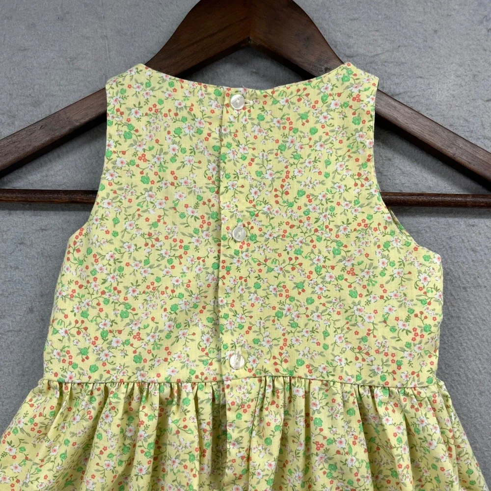 Rosalina Dress Girls 2T Yellow Floral Sleeveless Smocked Cottagecore Spring